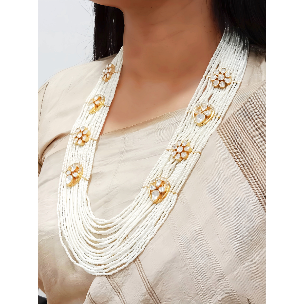 Moissanite & Kundan Pearl Haram Necklace