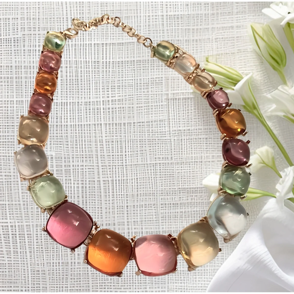 Rhinestone Necklace Multi Resin