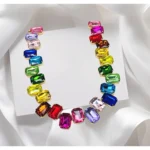 Multi color rectangular glass stone trendy necklace