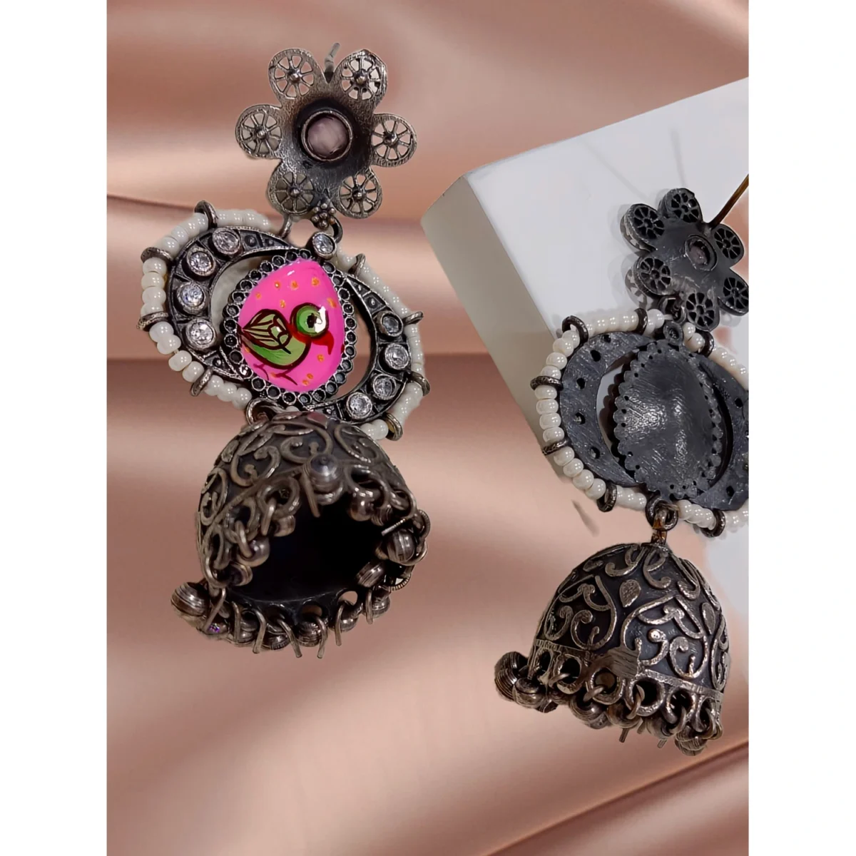 German Silver Hand Painted Jhumka Earring