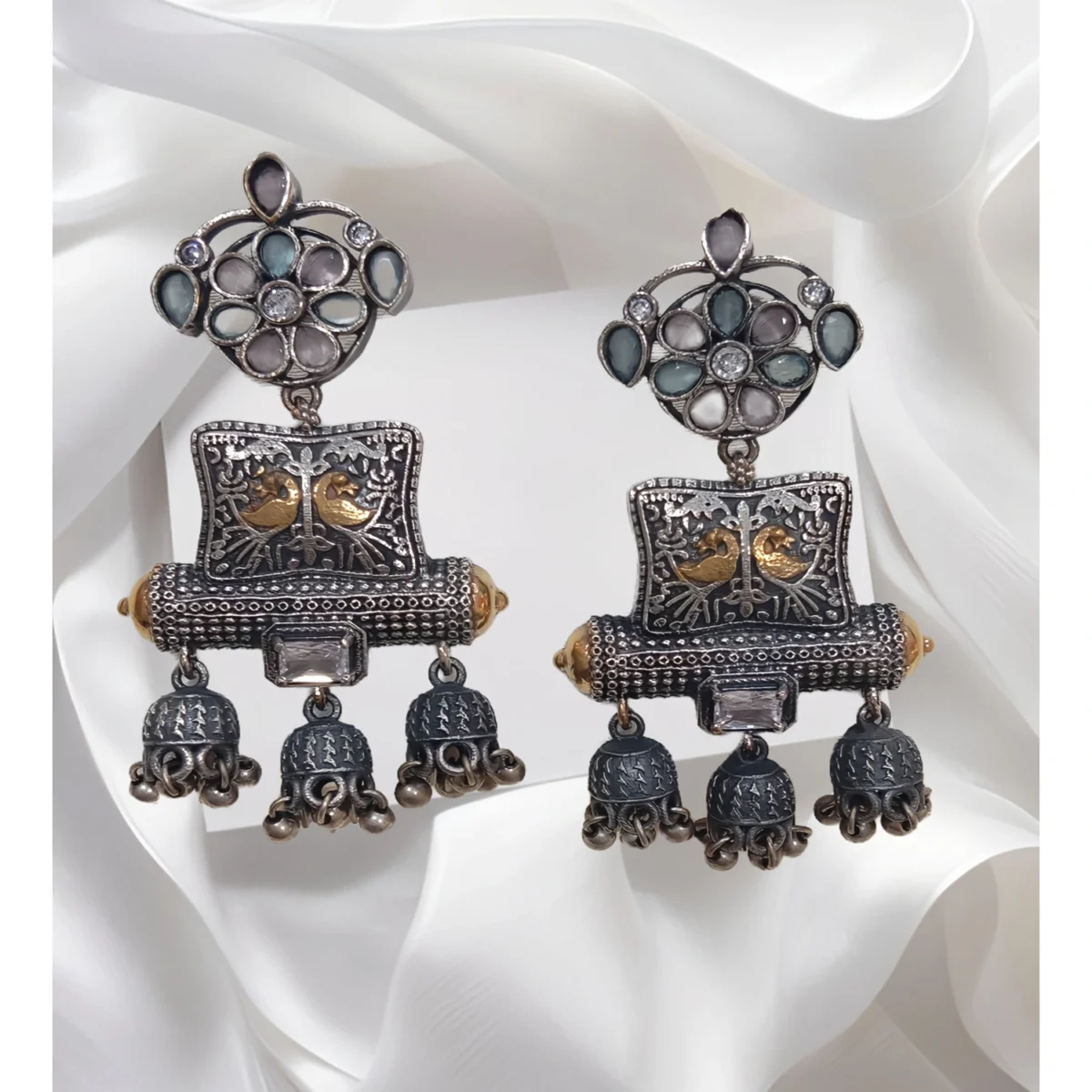 Dual Tone Stone Studded Earring