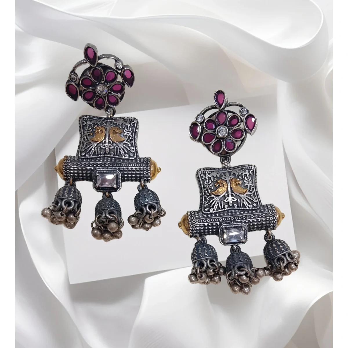 Dual Tone Stone Studded Earring