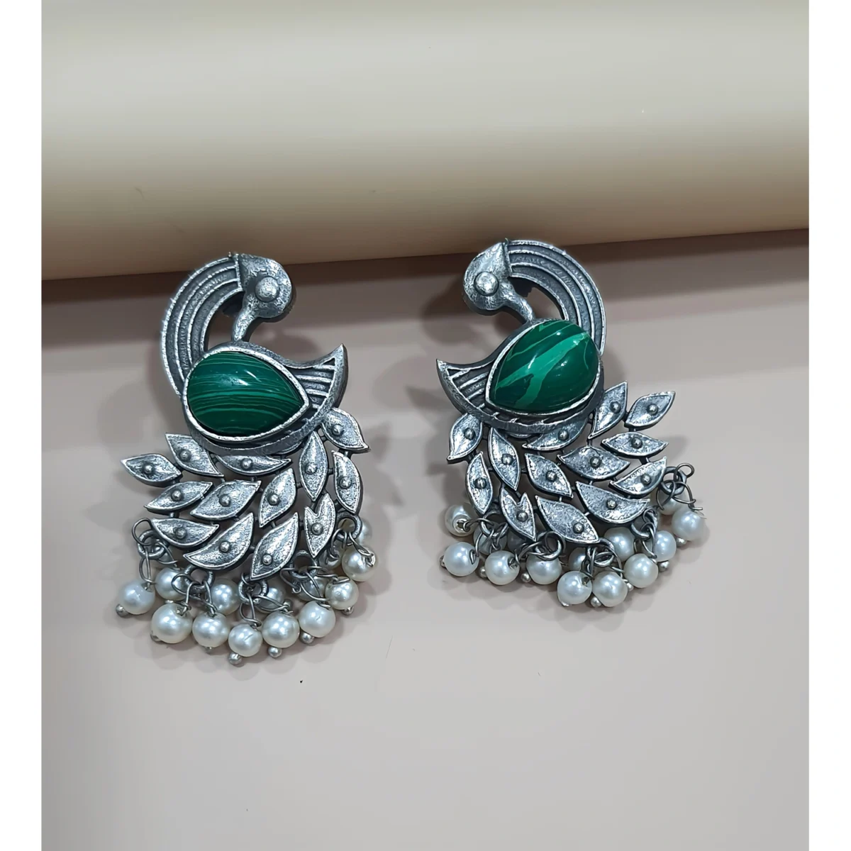 German Silver Peacock Dangler Earring