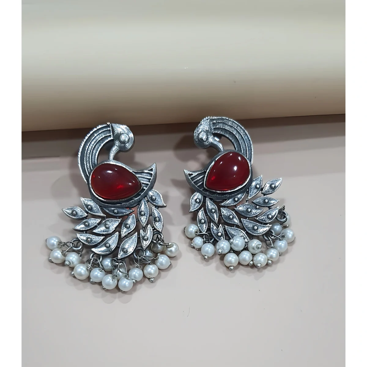 German Silver Peacock Dangler Earring