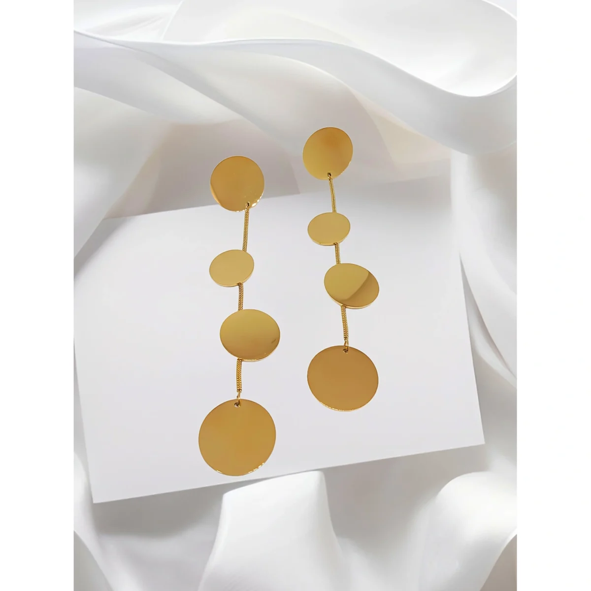 Gold Plated Hanging Disc Long Earring