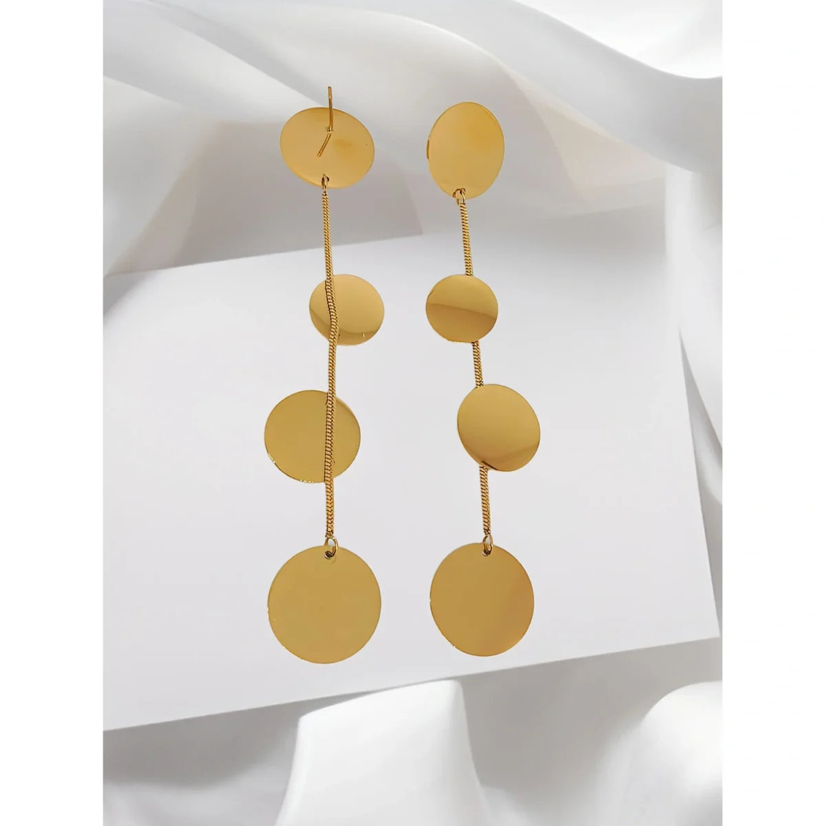 Gold Plated Hanging Disc Long Earring