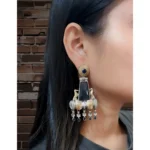 German Silver Blue Monalisa Tower Earring