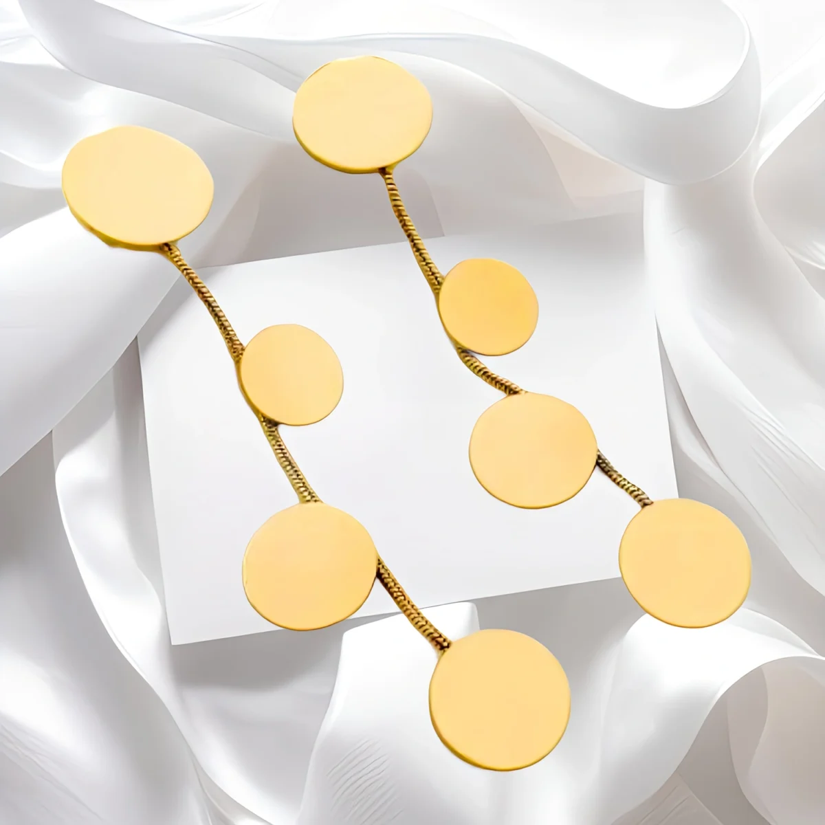 Gold Plated Hanging Disc Long Earring