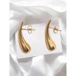 Tear Drop Long Sleek Gold Earring