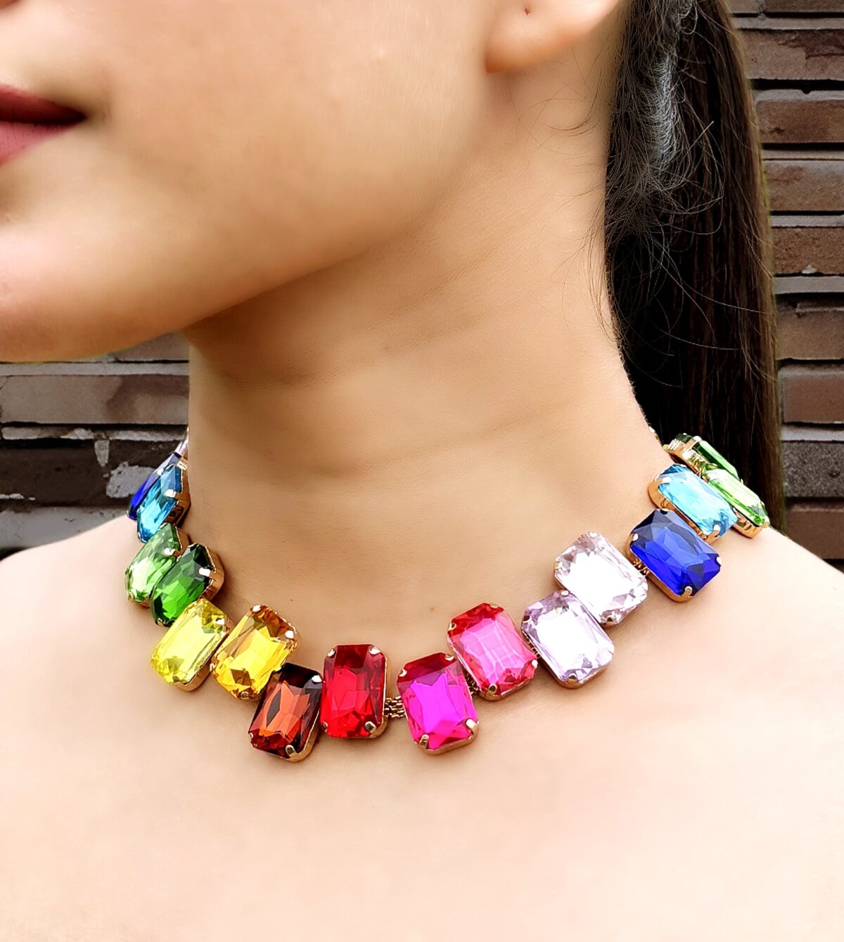 Multi Rectangular Glasstone Necklace