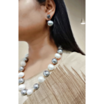 Classic White & Silver Baroque Pearl Necklace Set