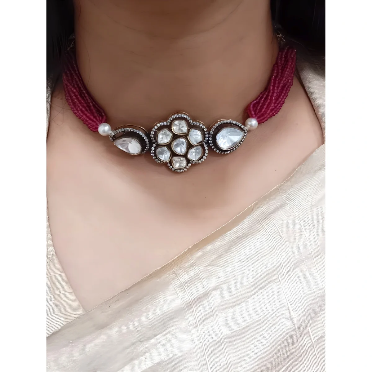 Kundan Hot Pink Onyx Beads Choker