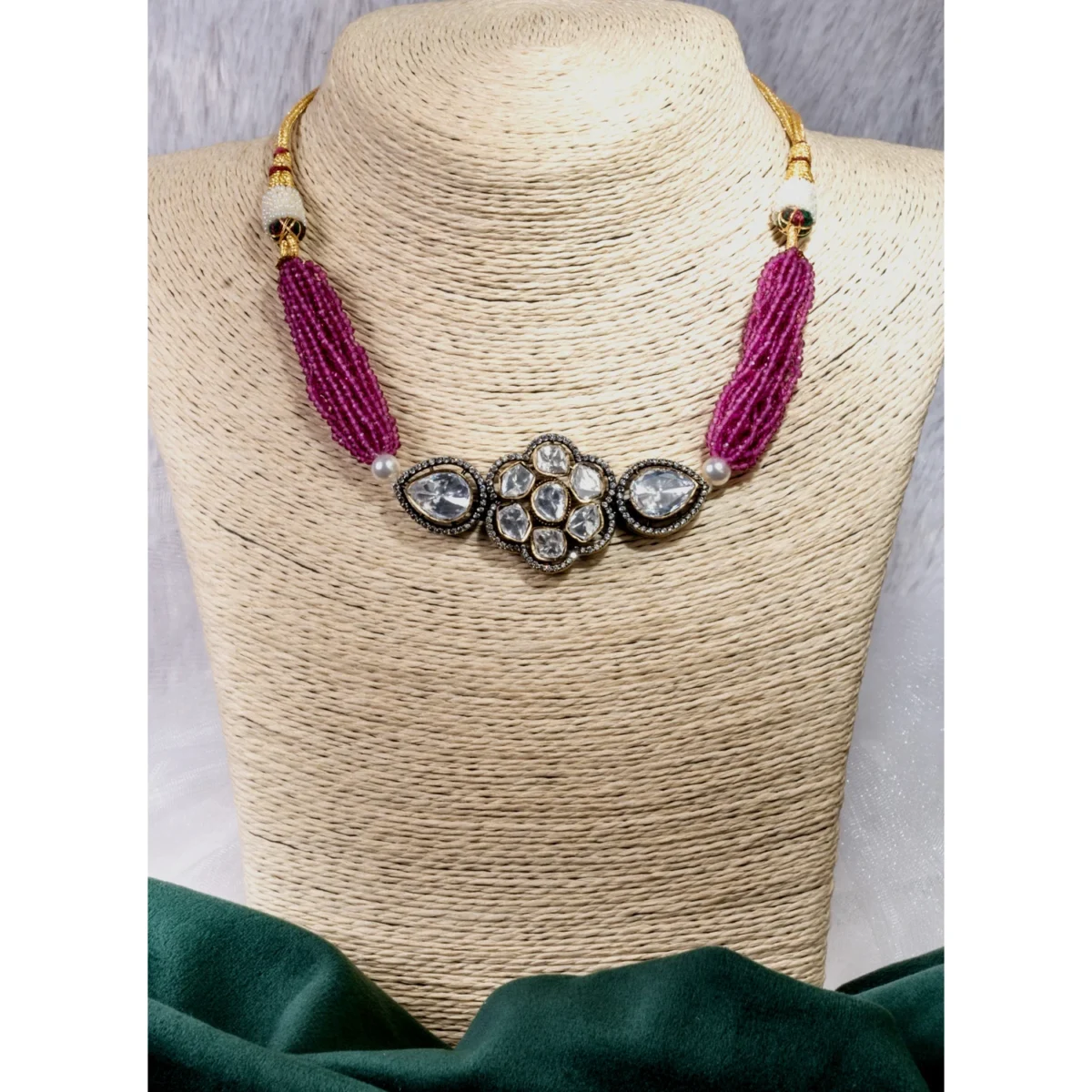 Kundan Hot Pink Onyx Beads Choker