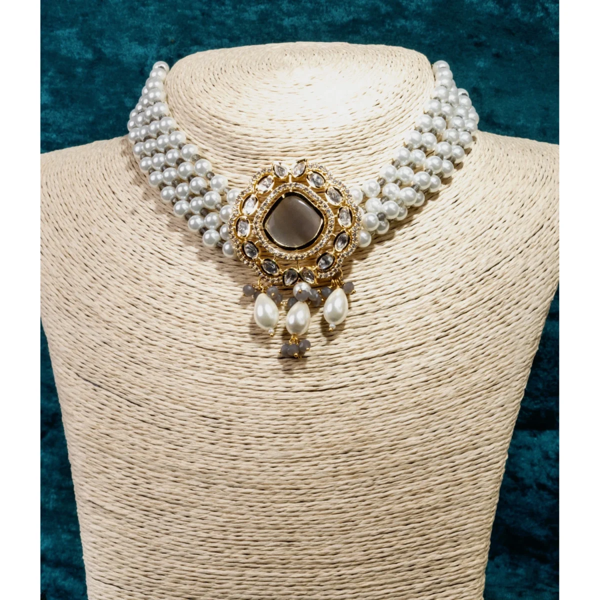 Pearl Doublet Stone Choker Necklace Set