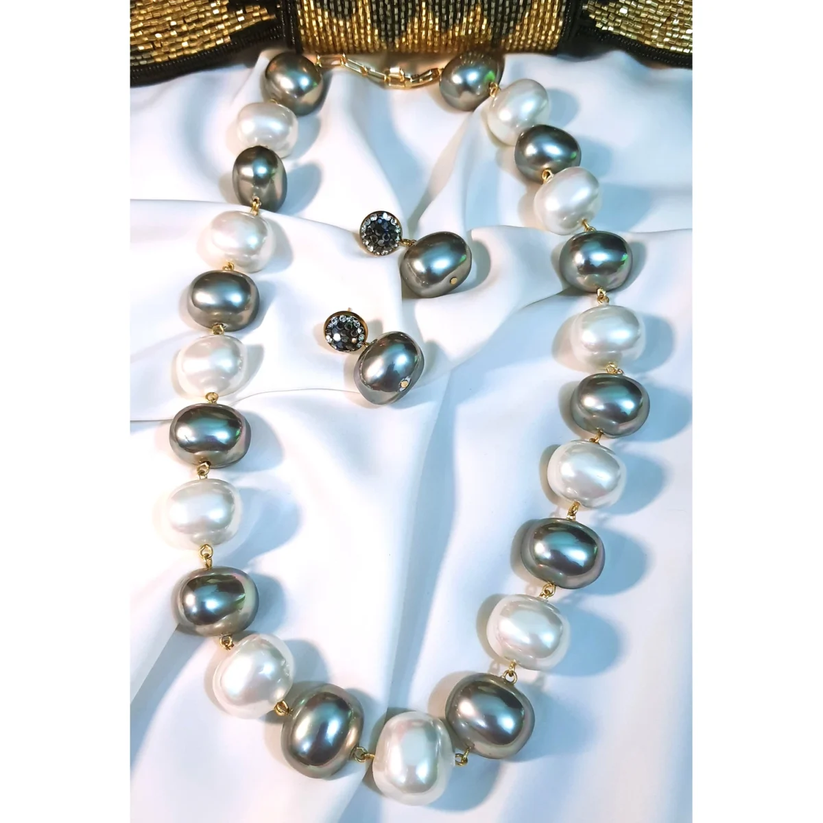 Classic White & Silver Baroque Pearl Necklace Set