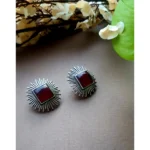 German Silver Red Monalisa Stud Earring