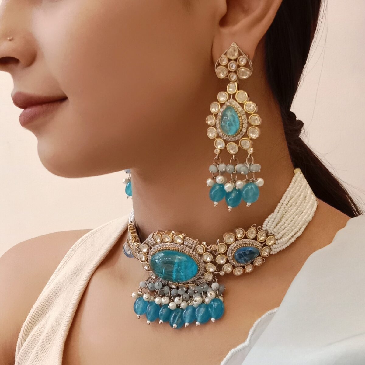 Aqua Blue Moissanite Choker Set
