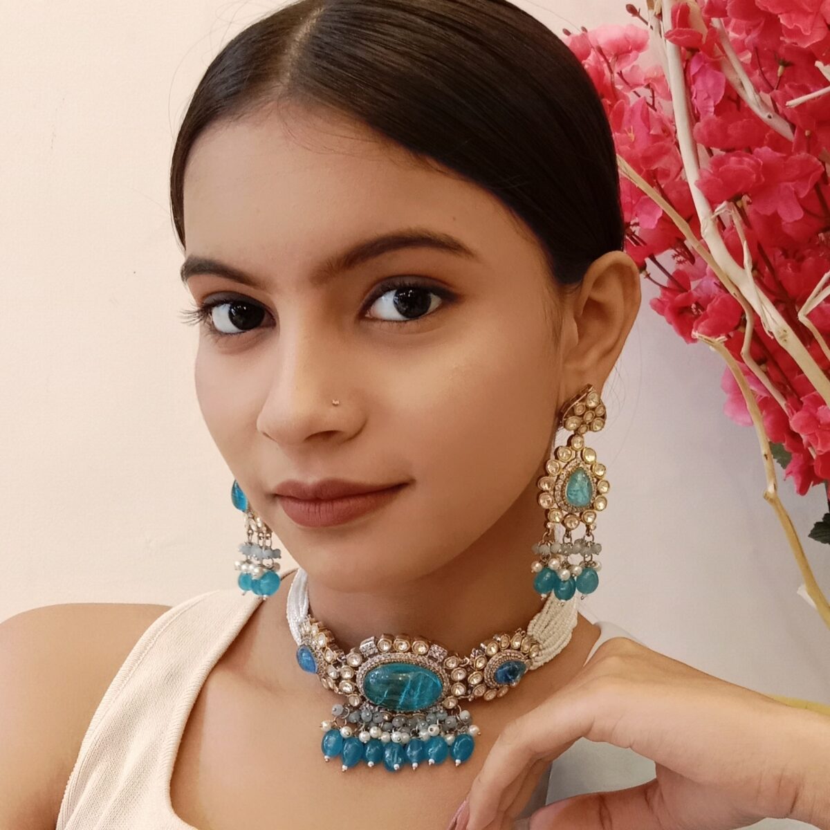 Aqua Blue Moissanite Choker Set