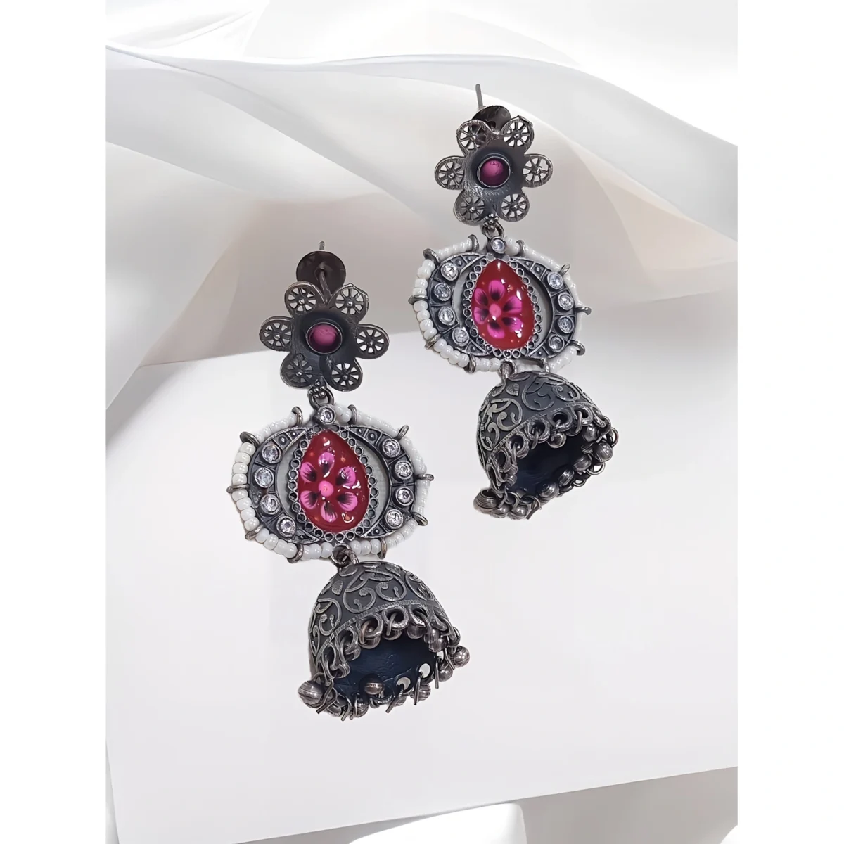 German Silver Hand Painted Jhumka Earring