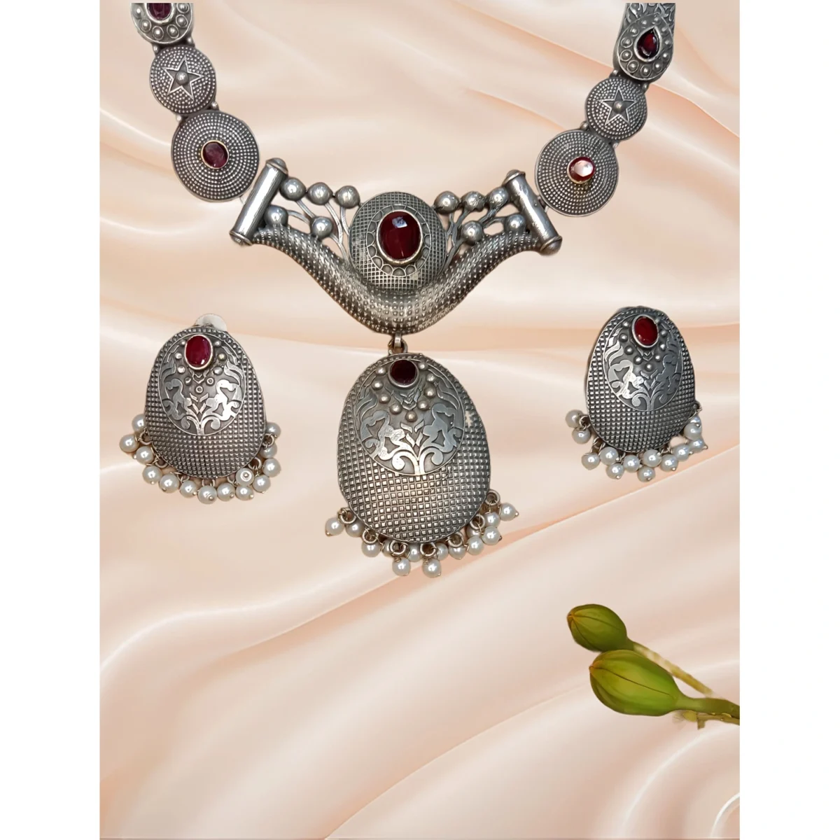 Oxidized Silver Replica Necklace Set