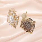 Gold Tone Stud With Pearl Hanging Earring