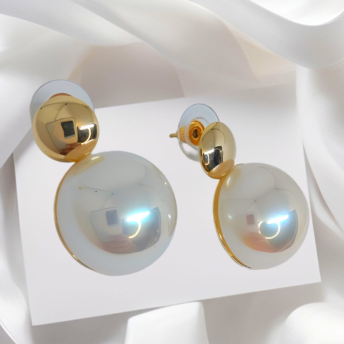 Gold And White Pearl Drop Earring