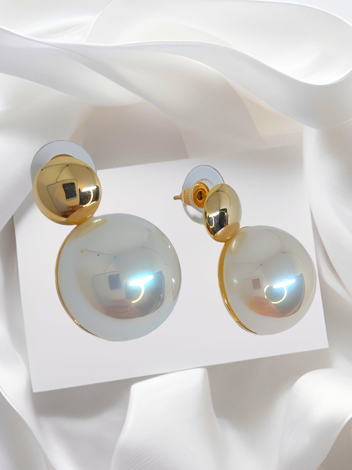 Gold And White Pearl Drop Earring