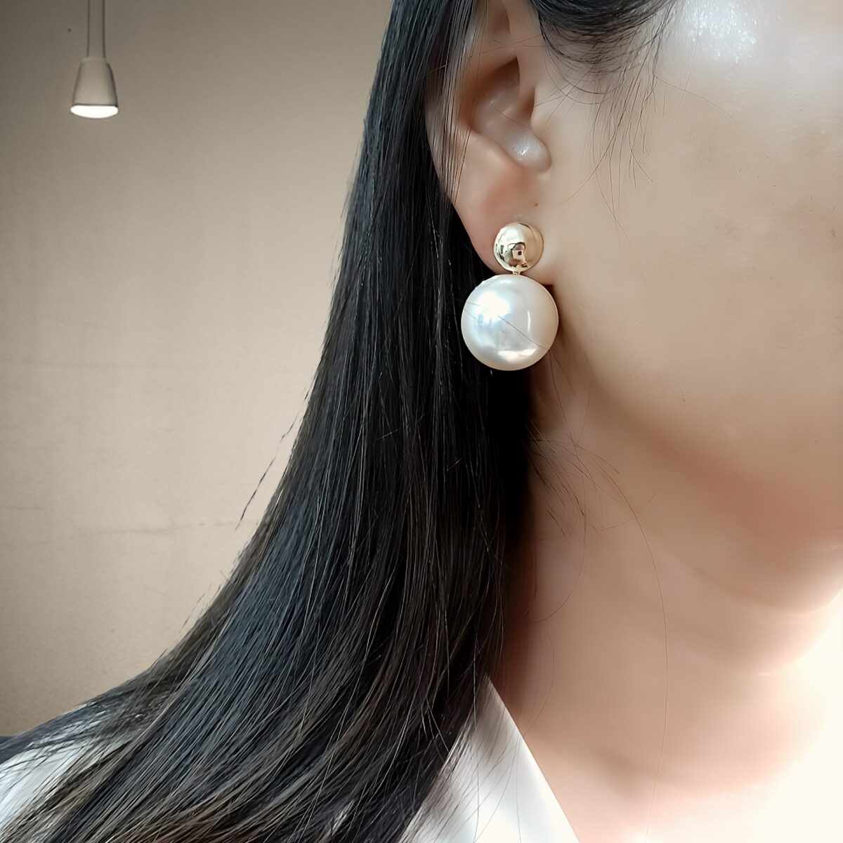 Gold And White Pearl Drop Earring