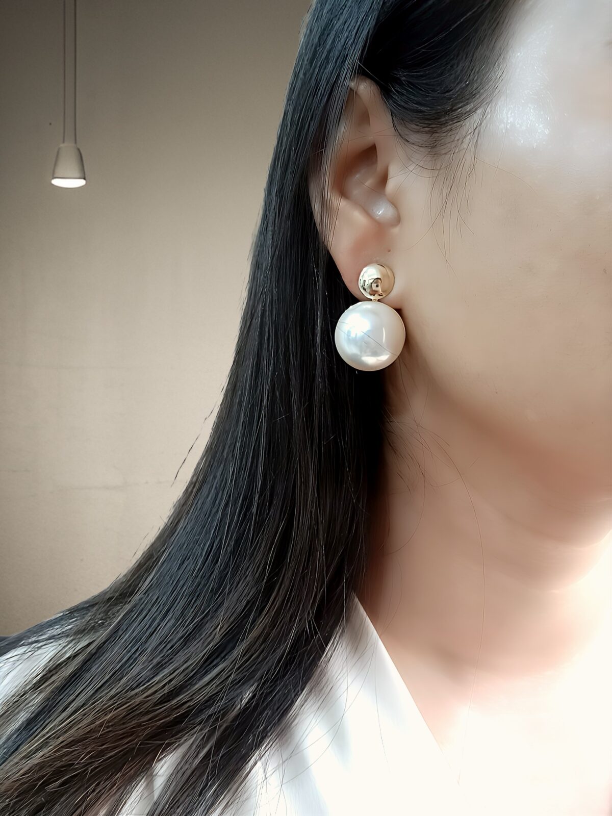 Gold And White Pearl Drop Earring