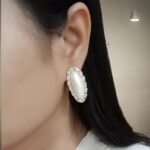 Oval Rhinestones Pearl Earring