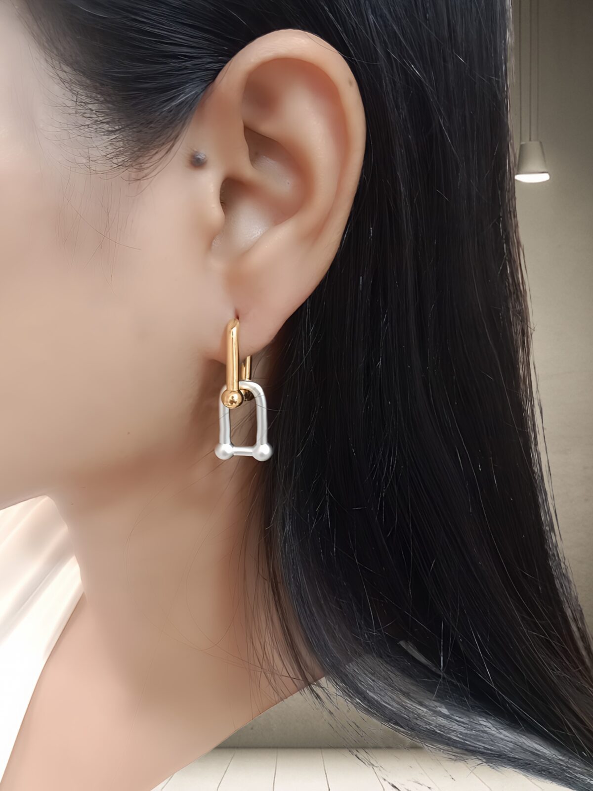 Gold And Silver Mixed Metal Loop Earring