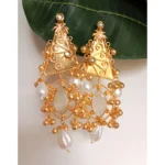 18k Gold Polish White Pearl Drop Dangler Earring