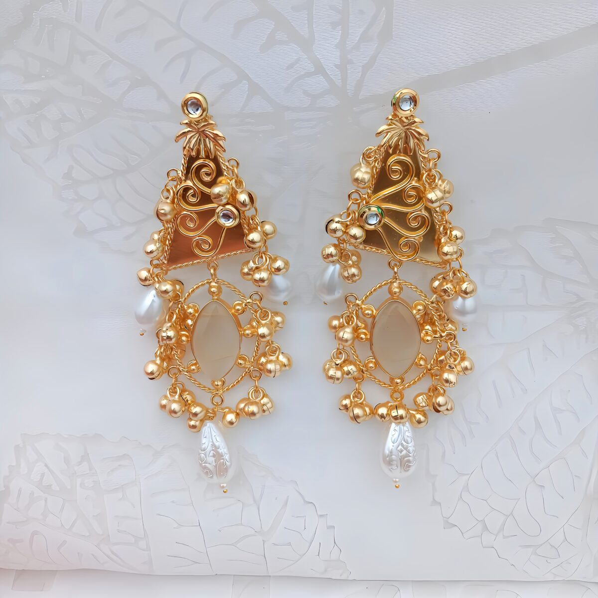 18k Gold Polish White Pearl Drop Dangler Earring