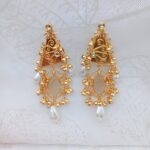 18k Gold Polish White Pearl Drop Dangler Earring