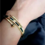 18k Gold Polish Black stone Studded Nail Bracelet