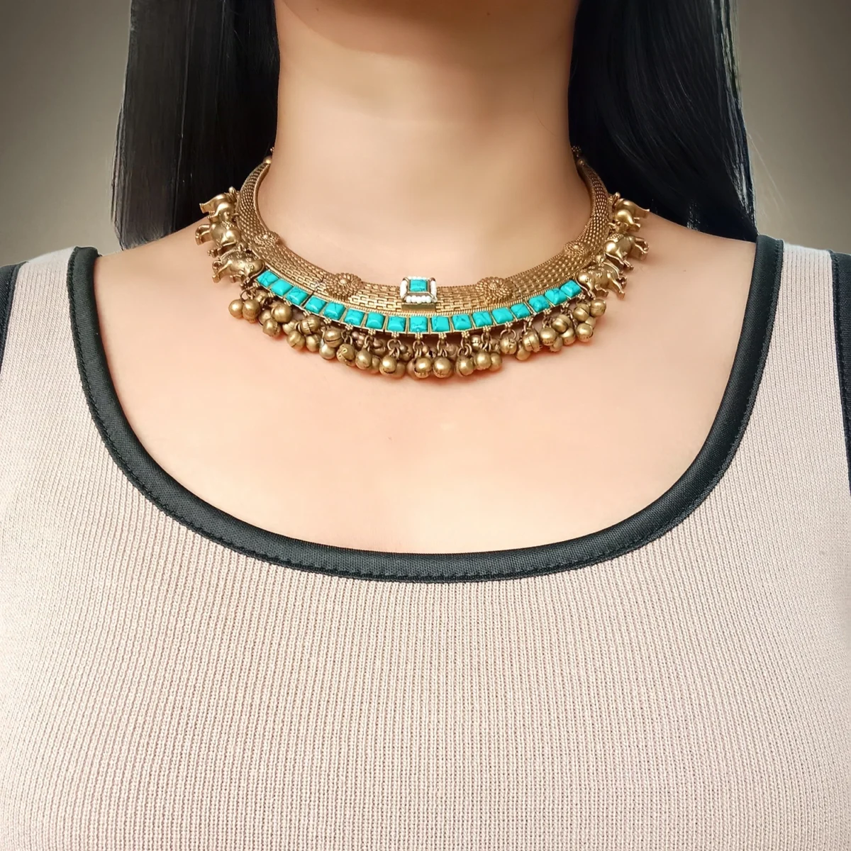 Antique Turquoise Collar Choker Necklace Set