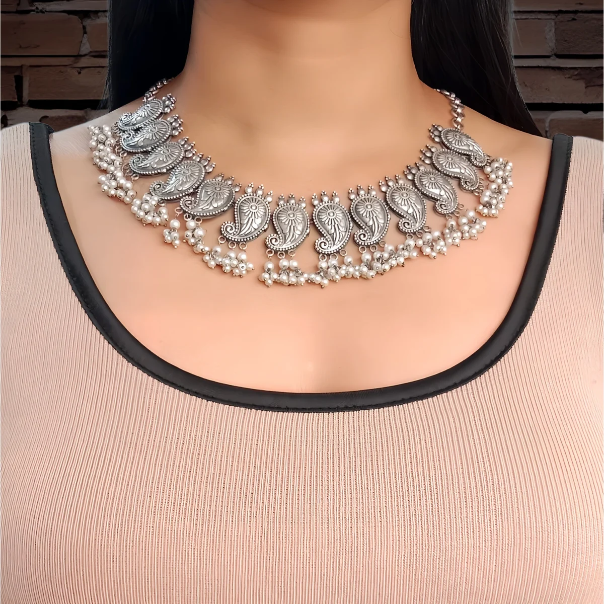 DG German Silver NIMA Traditional Choker Necklace Set