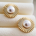 Vintage gold pearl sun stud earring