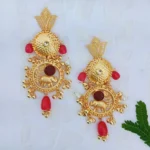 Gold Circle Dangler Ruby Earring