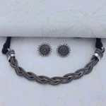 DG German Silver Weaved Sleek Choker Necklace Set