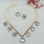 Moissanite Polki AD Studded V-Collar Necklace Set