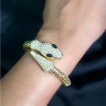 18k Gold Polish AD Studded Snake Bracelet