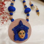 Handmade Maa Durga Terracotta Necklace Set Blue