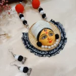 Handmade Maa Durga Terracotta & Fabric Necklace Set Black