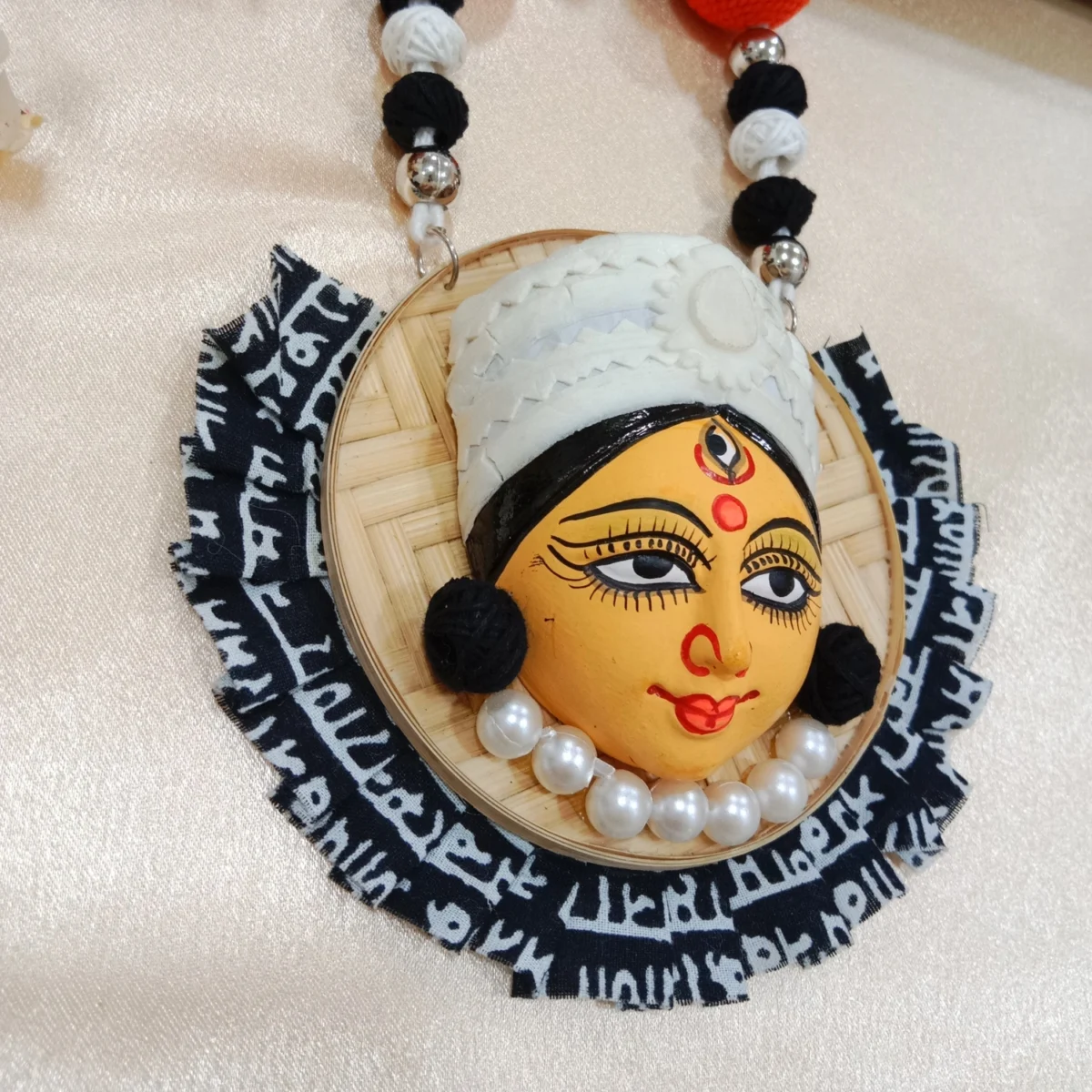 Handmade Maa Durga Terracotta & Fabric Necklace Set Black