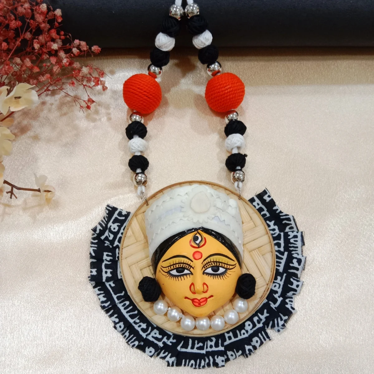 Handmade Maa Durga Terracotta & Fabric Necklace Set black