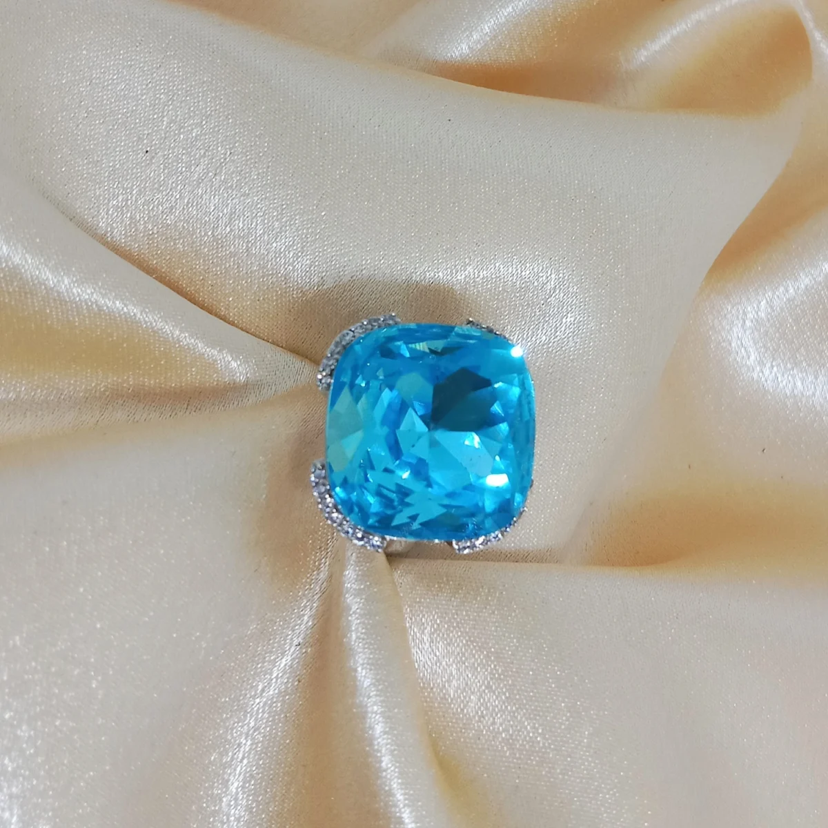 Bedazzle Blue Crystal Bold Statement Ring