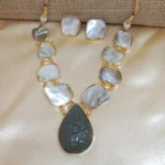 Brass Pearl Embedded Necklace Set