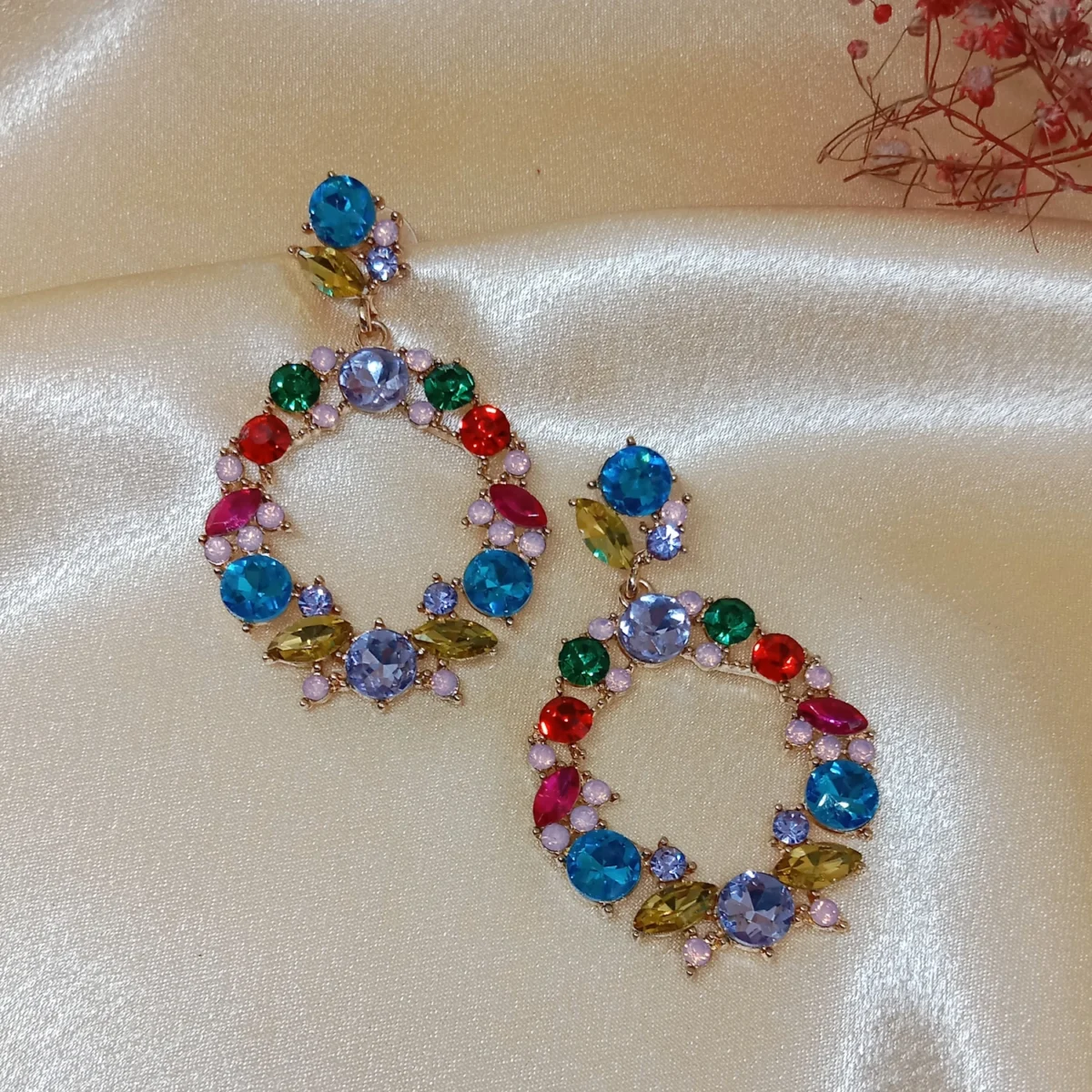 Multi Swarovski Stone Circle Dangler Earring