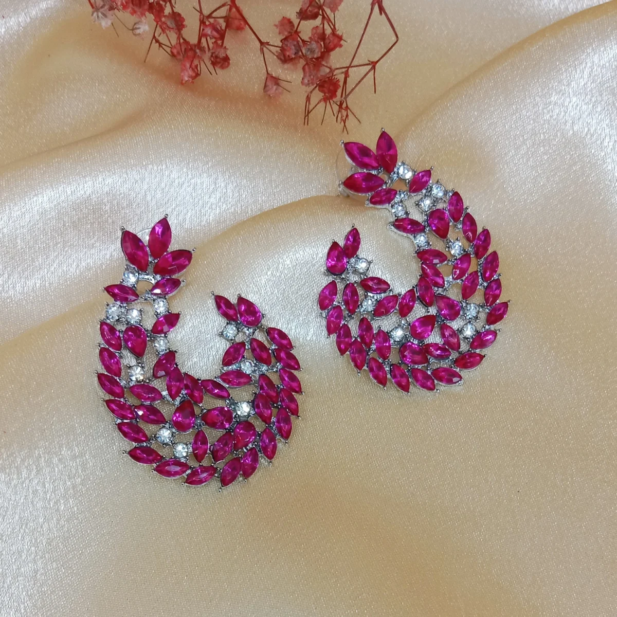 Hot Pink Stone Studded Earring